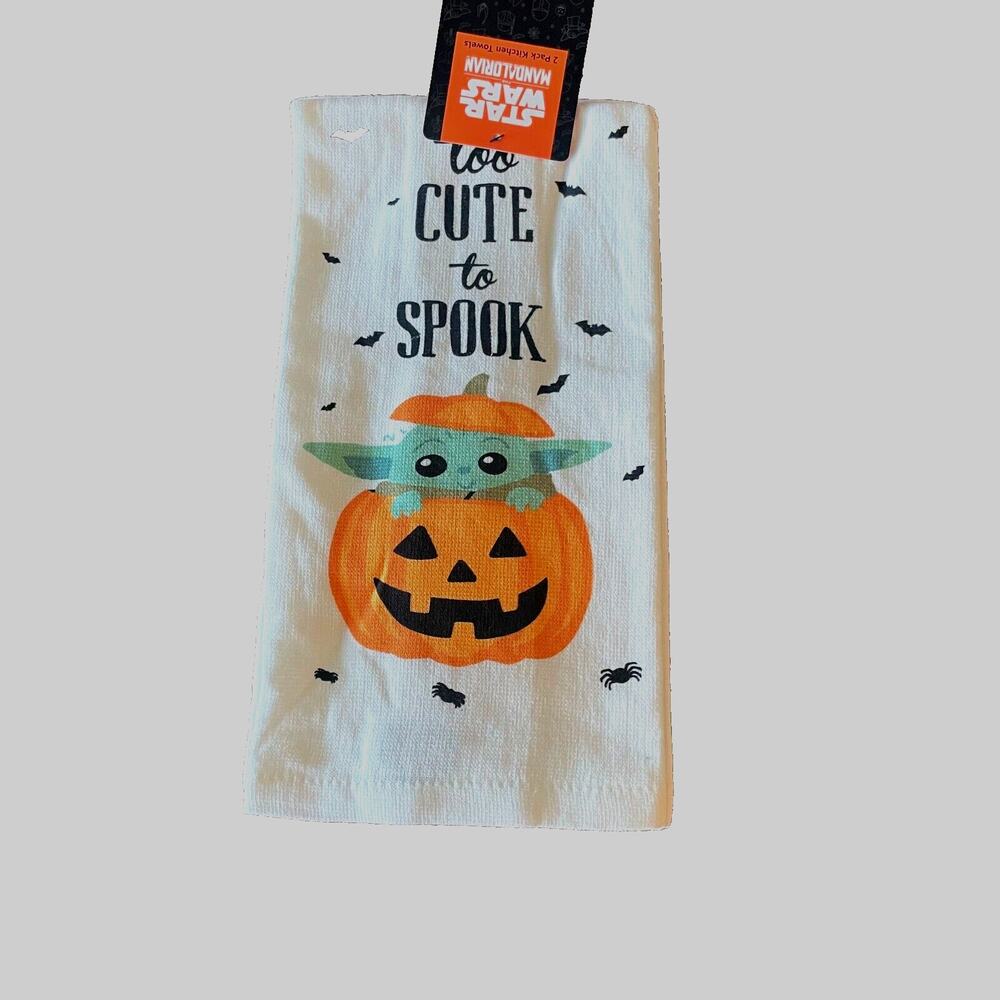 Disney Star Wars grogu halloween kitchen towel "Too cute to Spook" dish towels